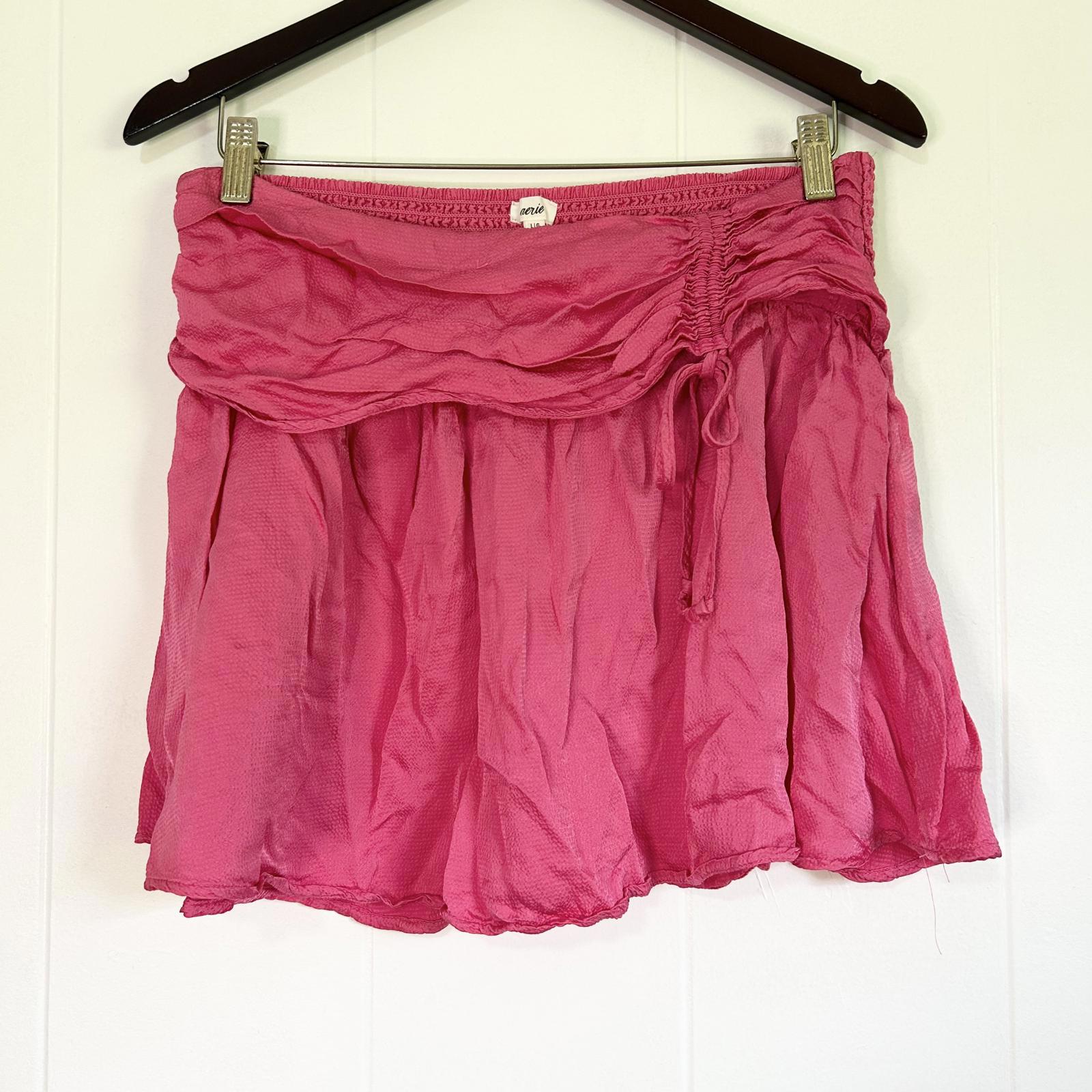 Aerie Y2k Hot Pink Scrunch Satin Textured Mini Skirt Women’s Large
